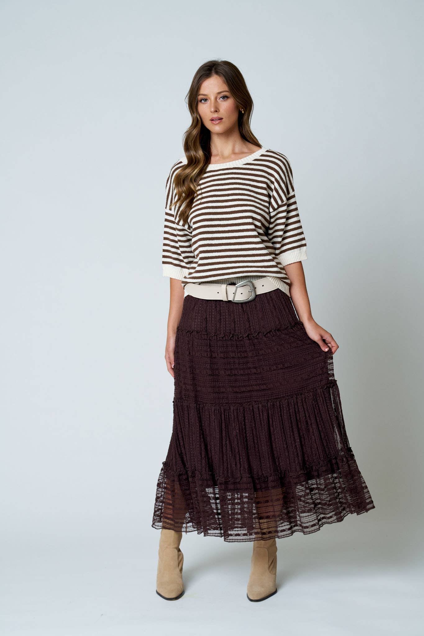 Ruffle Tiered Midi Skirt