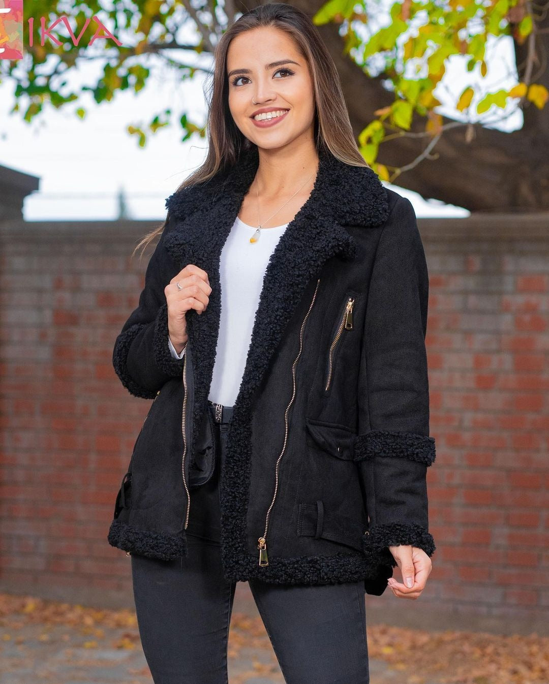 One-piece Fur Motorcycle Coat Knight Jacket European And American Women's Clothing Coat
