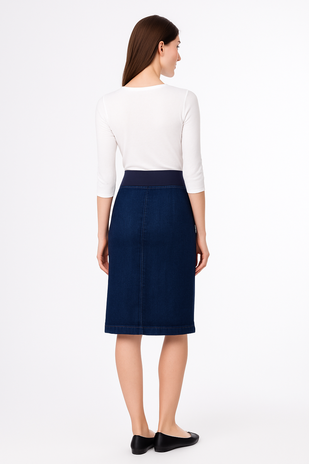 Denim Midi Skirt with Stretch Waistband