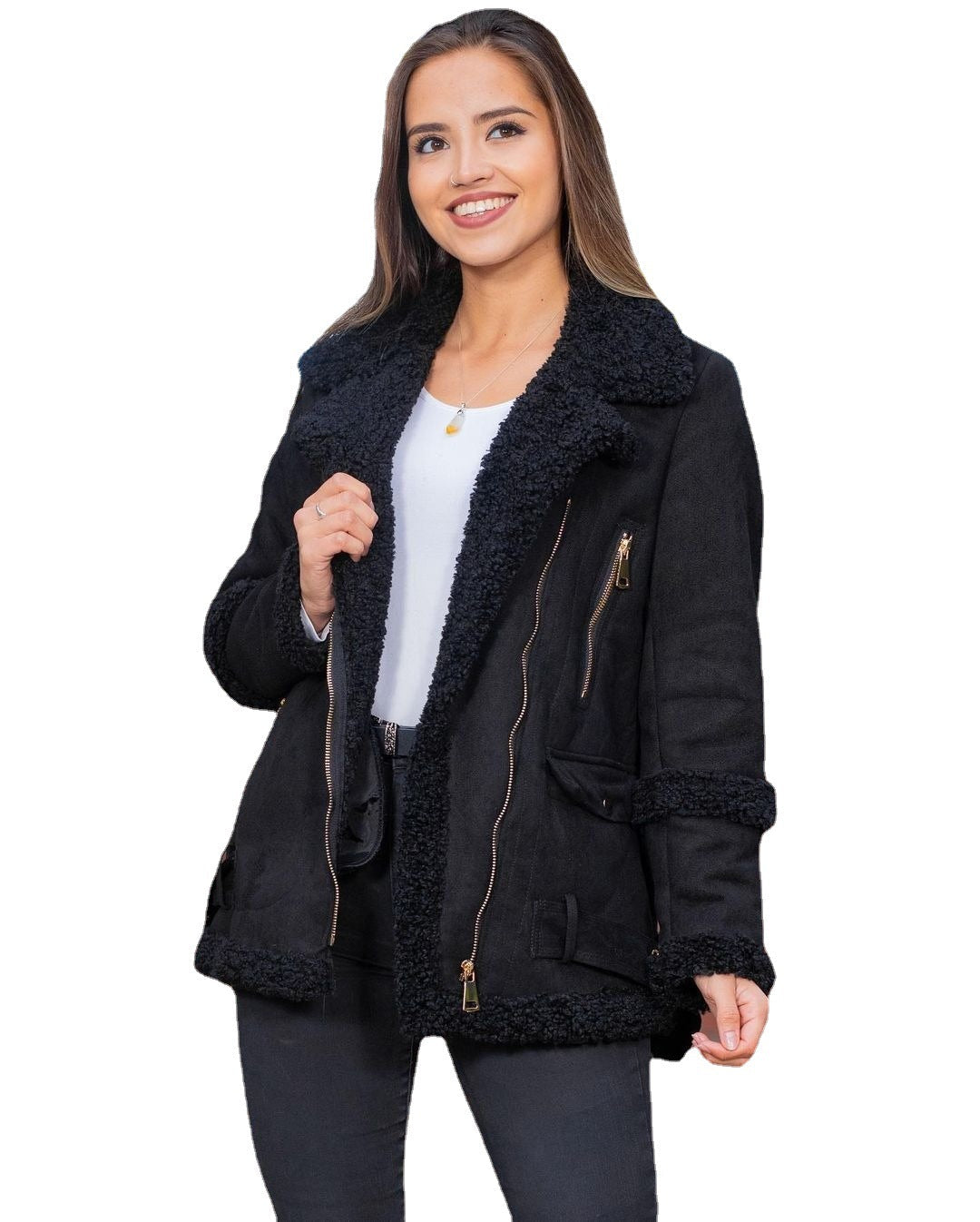 One-piece Fur Motorcycle Coat Knight Jacket European And American Women's Clothing Coat