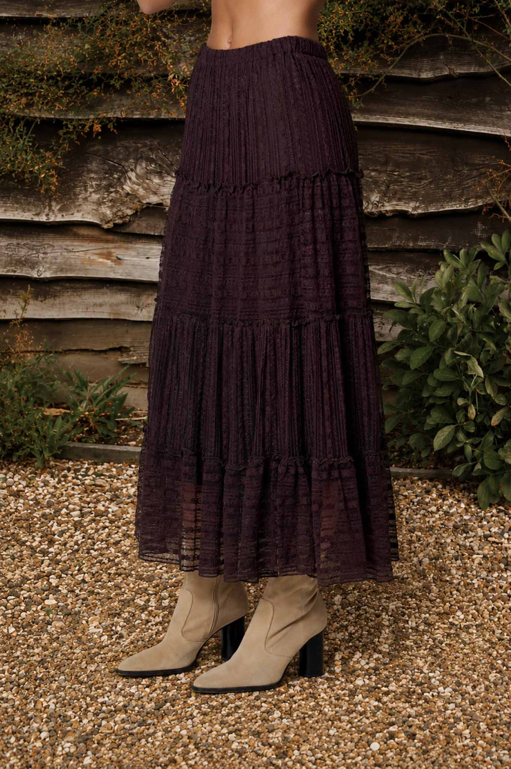 Ruffle Tiered Midi Skirt
