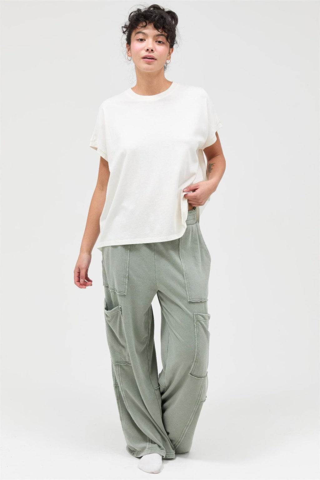 Mineral Wash Wide Leg Cargo Pants