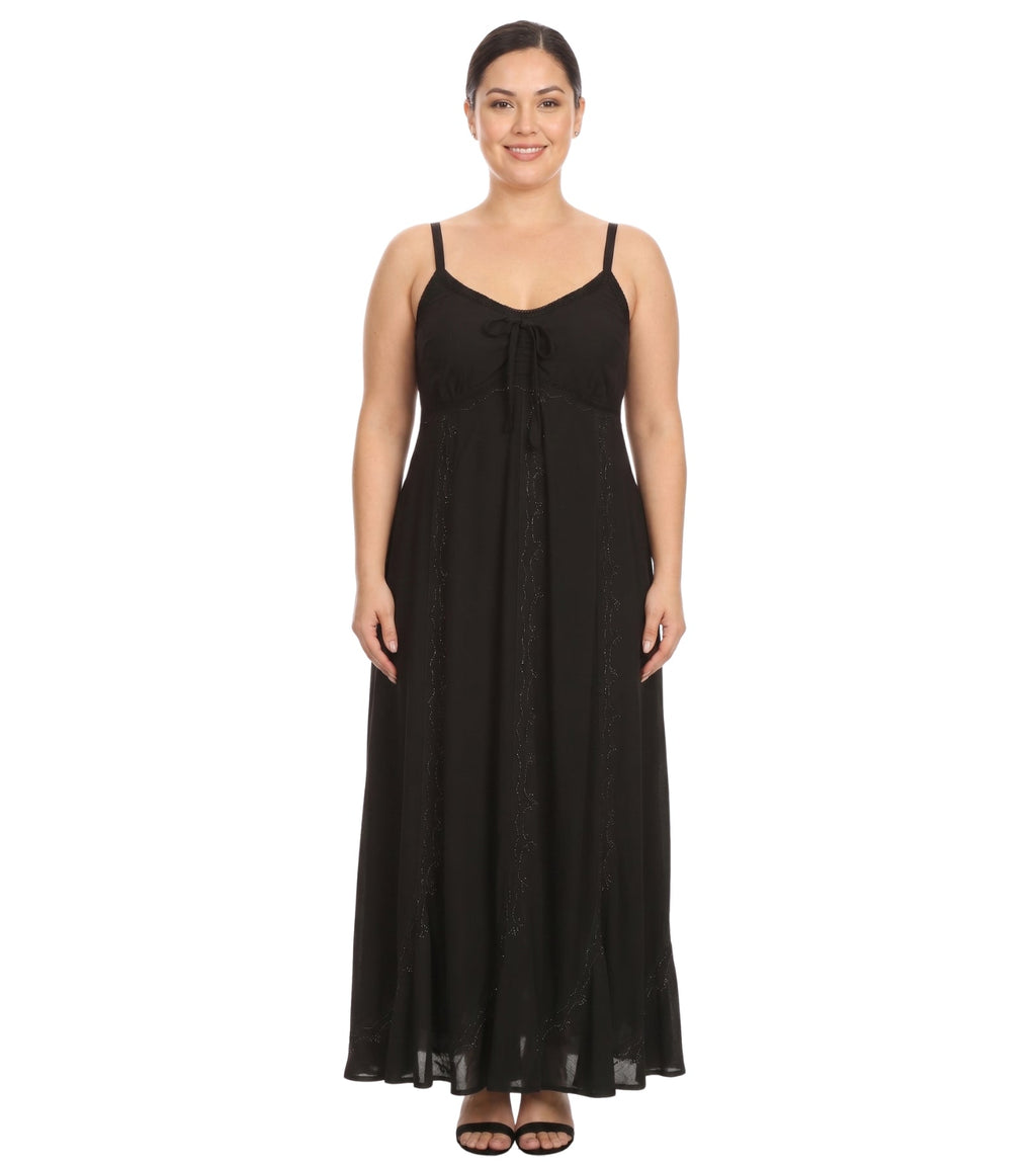 Sakkas Allie Stonewashed Embroidered Adjustable Spaghetti Straps Long Dress