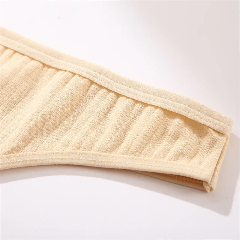 6Pcs/Set Women Cotton G-String Ribbed Panties Female Low Rise Thongs Ladies Sexy Bikini 7 Solid Color Girl Soft S-XL Intimates