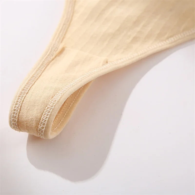 6Pcs/Set Women Cotton G-String Ribbed Panties Female Low Rise Thongs Ladies Sexy Bikini 7 Solid Color Girl Soft S-XL Intimates