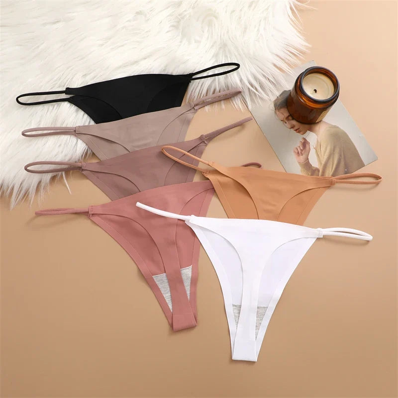10Pcs Seamless Thong Women Thin Strap Low Waist High Flexibility Panties Sexy Underwear Ladies Briefs T-back Comfortable Women