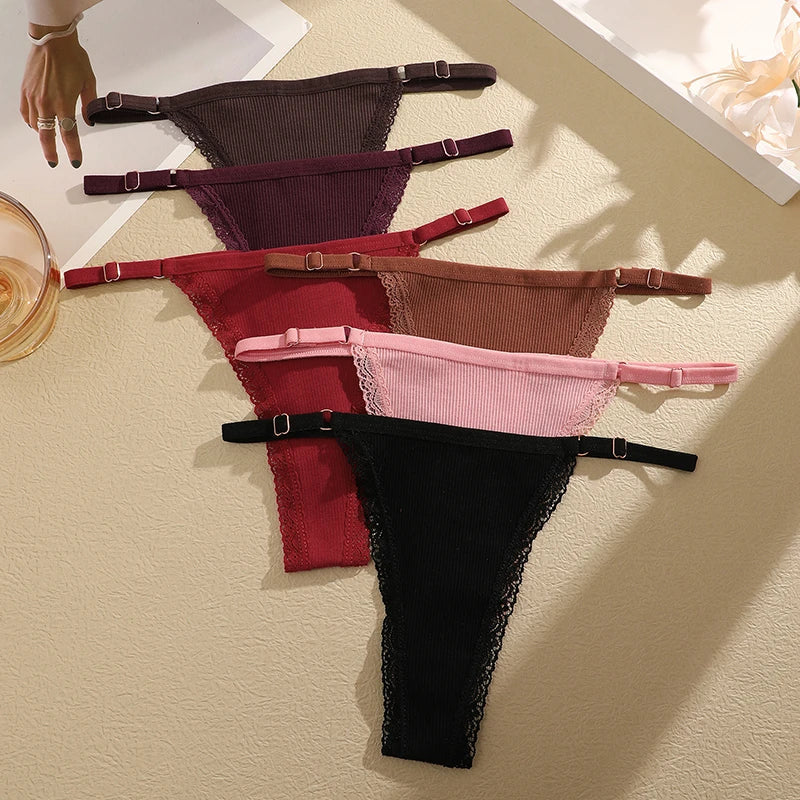 3Pcs/Set Cotton G-String Sexy Women Thong Adjustable Belt Seamless Panties Breathable Low Waist Lingerie Female Soft Solid Color