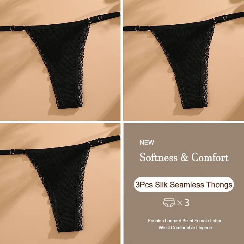 3Pcs/Set Cotton G-String Sexy Women Thong Adjustable Belt Seamless Panties Breathable Low Waist Lingerie Female Soft Solid Color