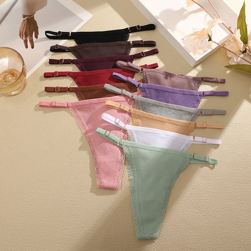 3Pcs/Set Cotton G-String Sexy Women Thong Adjustable Belt Seamless Panties Breathable Low Waist Lingerie Female Soft Solid Color