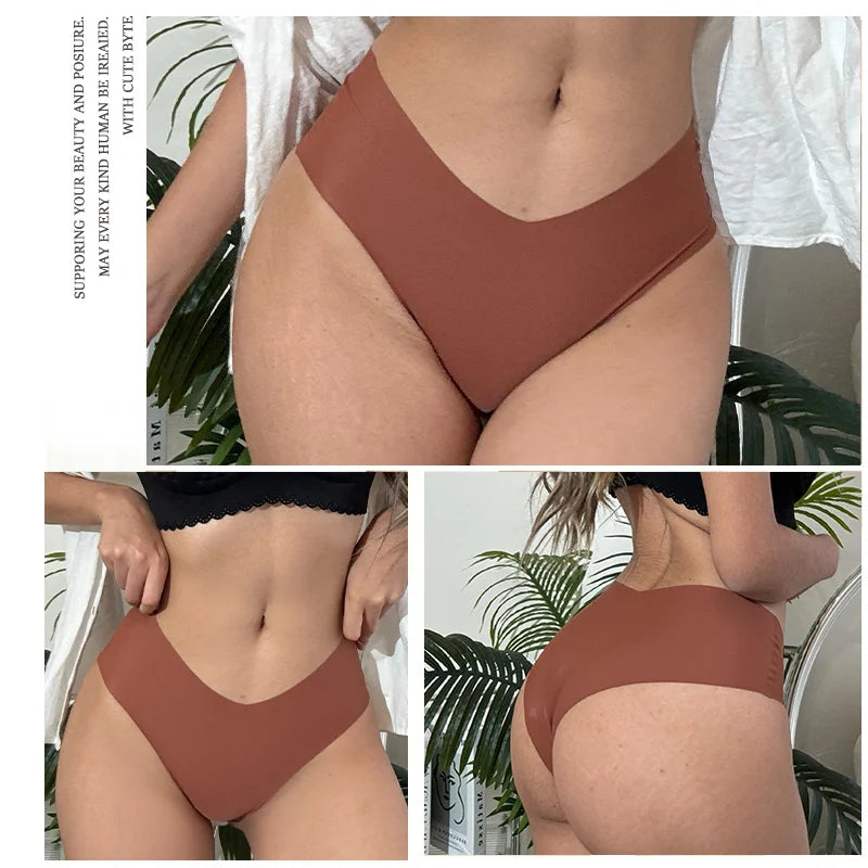 20PCS Women's Seamless Maillard Underwear Sexy V-Shaped Mid Waist Ice Silk Brief 10 Soild Color Cozy Stretch Sexy Underpant S-XL