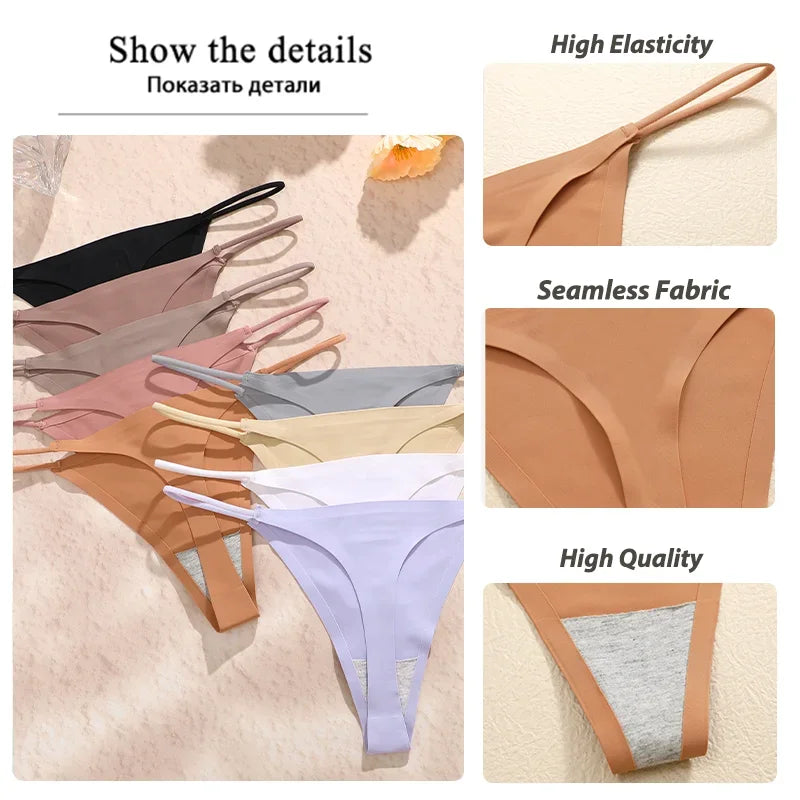 10Pcs Seamless Thong Women Thin Strap Low Waist High Flexibility Panties Sexy Underwear Ladies Briefs T-back Comfortable Women