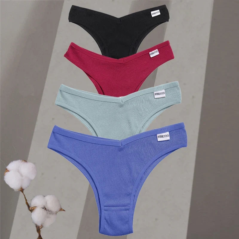 4Pcs/Set Women Cotton Brazilian Panties M-XL Low-Rise Solid Color Underwear Ladies Comfortable Underpants Girls Panty Intimates