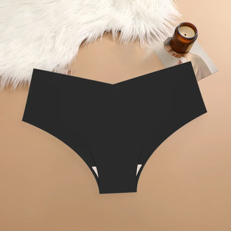 20PCS Women's Seamless Maillard Underwear Sexy V-Shaped Mid Waist Ice Silk Brief 10 Soild Color Cozy Stretch Sexy Underpant S-XL