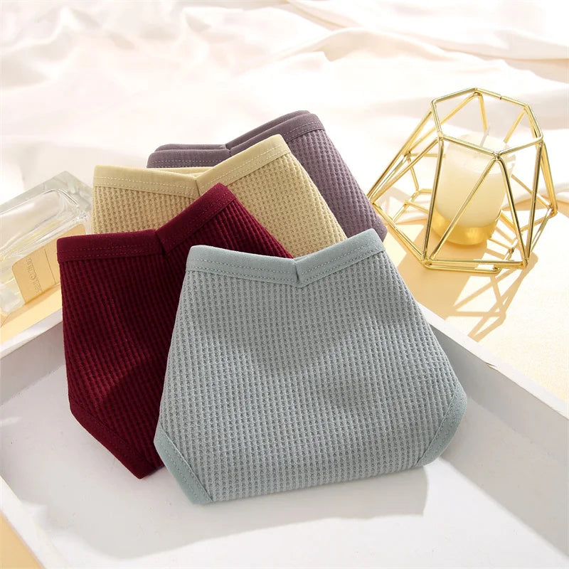 3Pcs/set Women Cotton Brazilian Panties S-XL Waffle Style Underpants Ladies Cotton Underwear Comfortable Soft Female Lingerie