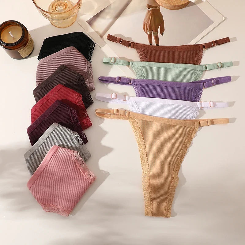 3Pcs/Set Cotton G-String Sexy Women Thong Adjustable Belt Seamless Panties Breathable Low Waist Lingerie Female Soft Solid Color