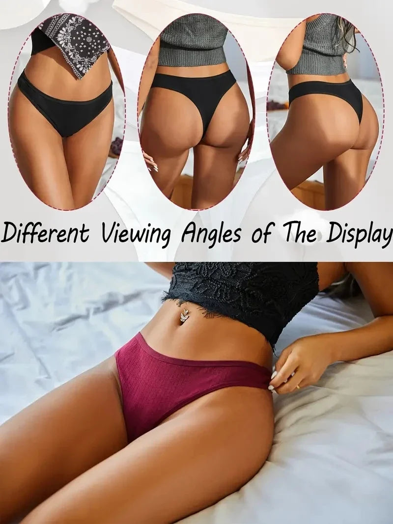 6Pcs/Set Women Cotton G-String Ribbed Panties Female Low Rise Thongs Ladies Sexy Bikini 7 Solid Color Girl Soft S-XL Intimates