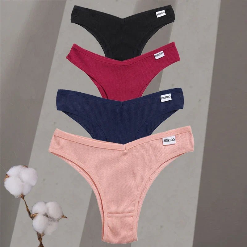 4Pcs/Set Women Cotton Brazilian Panties M-XL Low-Rise Solid Color Underwear Ladies Comfortable Underpants Girls Panty Intimates