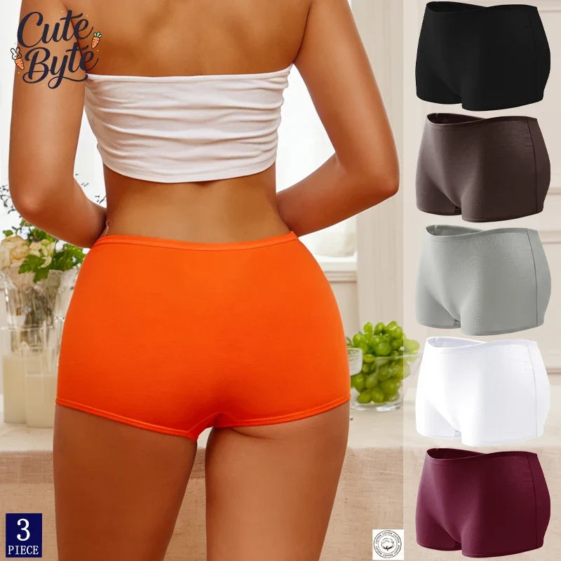 3PCS/SET Women Panties Cotton Seamless Sports Boxers Underwear Female Solid Color Briefs Cozy Lingerie Intimate Underpants XS-XL