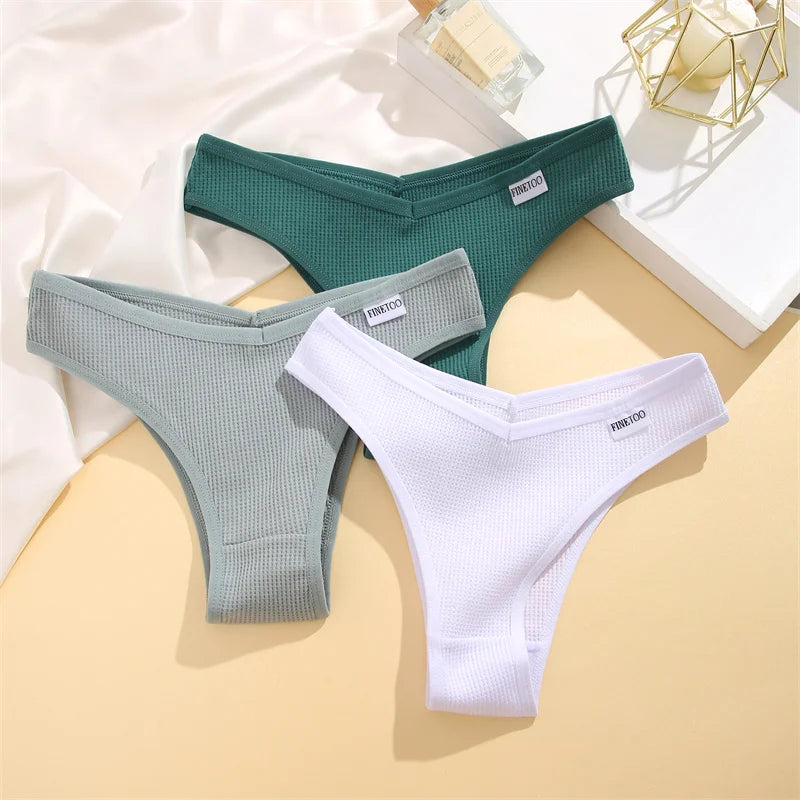 3Pcs/set Women Cotton Brazilian Panties S-XL Waffle Style Underpants Ladies Cotton Underwear Comfortable Soft Female Lingerie