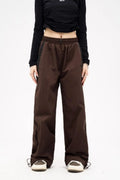 Women Casual Wide Leg Cargo Pants Drawstring Solid Streetwear Elastic Waist Sweatpants Loose Y2K Joggers Hip Hop Baggy Trousers