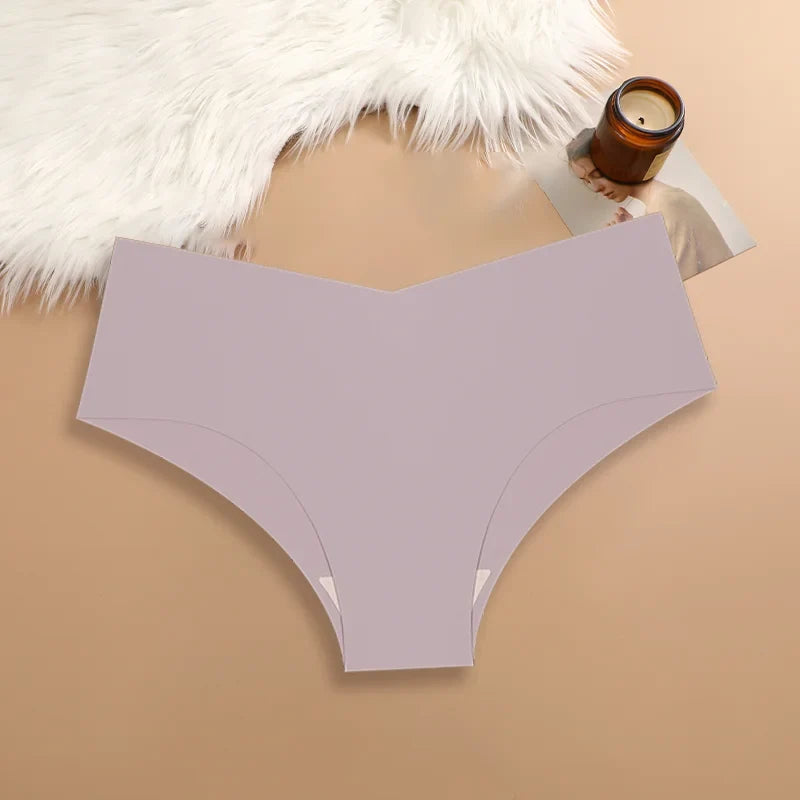 20PCS Women's Seamless Maillard Underwear Sexy V-Shaped Mid Waist Ice Silk Brief 10 Soild Color Cozy Stretch Sexy Underpant S-XL