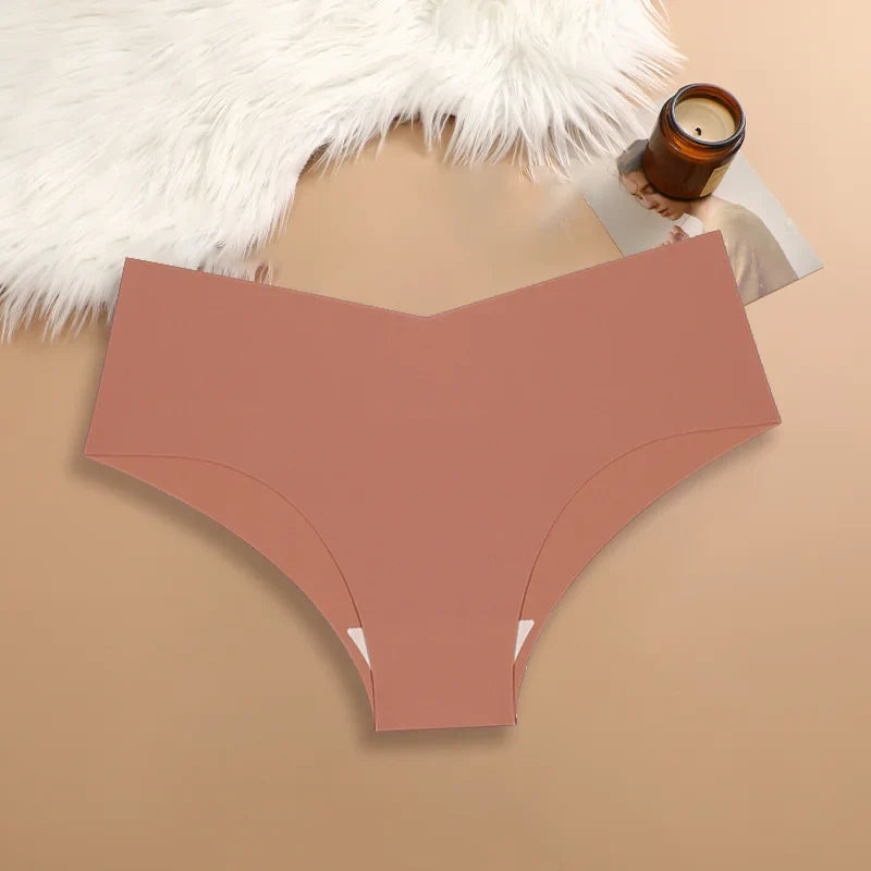 20PCS Women's Seamless Maillard Underwear Sexy V-Shaped Mid Waist Ice Silk Brief 10 Soild Color Cozy Stretch Sexy Underpant S-XL
