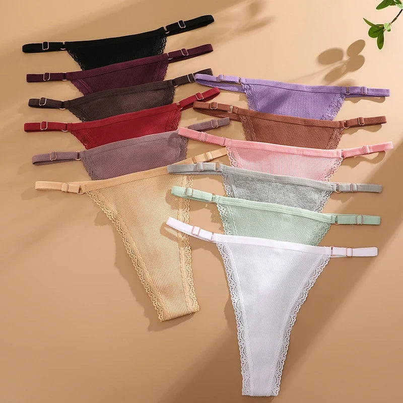3Pcs/Set Cotton G-String Sexy Women Thong Adjustable Belt Seamless Panties Breathable Low Waist Lingerie Female Soft Solid Color