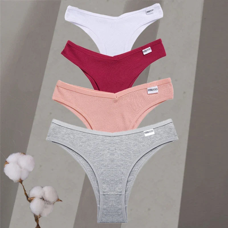 4Pcs/Set Women Cotton Brazilian Panties M-XL Low-Rise Solid Color Underwear Ladies Comfortable Underpants Girls Panty Intimates