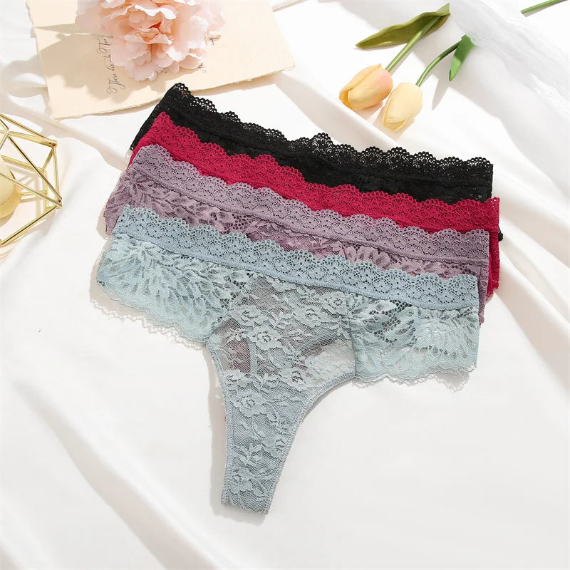 Full Lace Thongs Women 3Pcs/set Sexy G-string Underpants S-XL Ladies Floral T-Back Underwear Female Bikini Panties Girl Lingerie