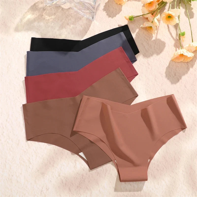 20PCS Women's Seamless Maillard Underwear Sexy V-Shaped Mid Waist Ice Silk Brief 10 Soild Color Cozy Stretch Sexy Underpant S-XL