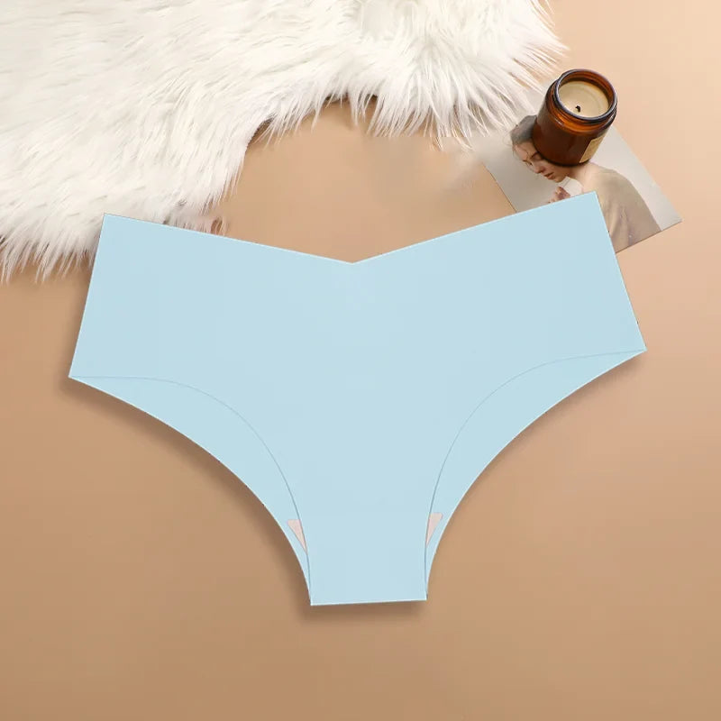 20PCS Women's Seamless Maillard Underwear Sexy V-Shaped Mid Waist Ice Silk Brief 10 Soild Color Cozy Stretch Sexy Underpant S-XL