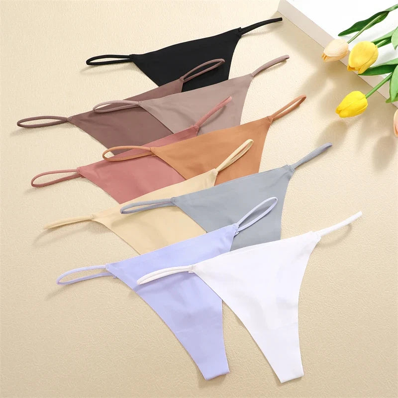 10Pcs Seamless Thong Women Thin Strap Low Waist High Flexibility Panties Sexy Underwear Ladies Briefs T-back Comfortable Women