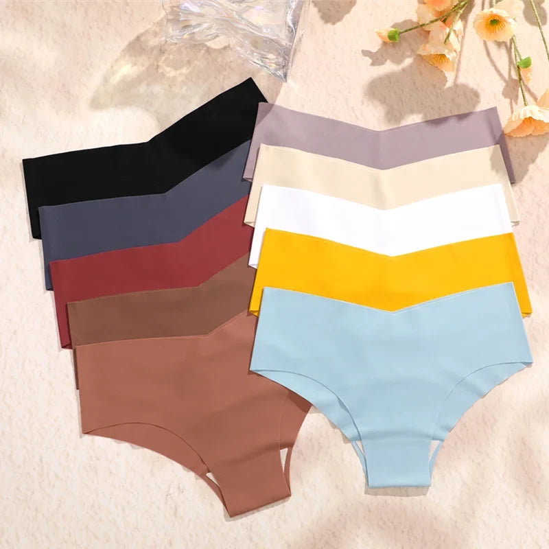 20PCS Women's Seamless Maillard Underwear Sexy V-Shaped Mid Waist Ice Silk Brief 10 Soild Color Cozy Stretch Sexy Underpant S-XL