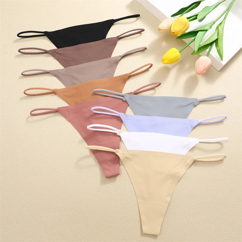 10Pcs Seamless Thong Women Thin Strap Low Waist High Flexibility Panties Sexy Underwear Ladies Briefs T-back Comfortable Women
