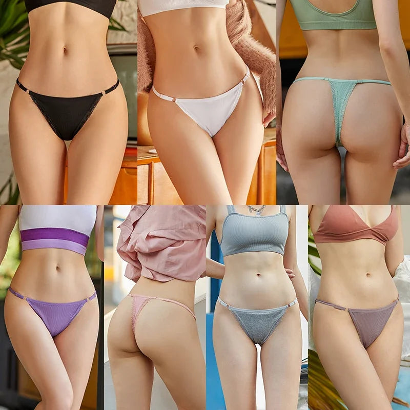 3Pcs/Set Cotton G-String Sexy Women Thong Adjustable Belt Seamless Panties Breathable Low Waist Lingerie Female Soft Solid Color