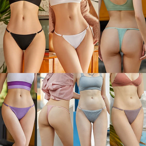 3Pcs/Set Cotton G-String Sexy Women Thong Adjustable Belt Seamless Panties Breathable Low Waist Lingerie Female Soft Solid Color