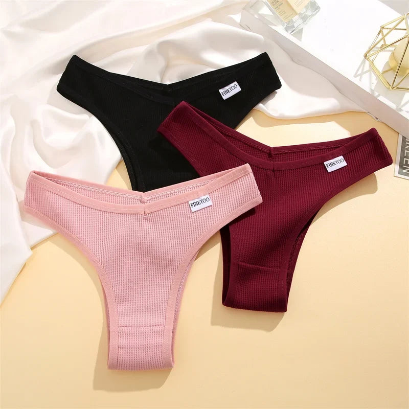 3Pcs/set Women Cotton Brazilian Panties S-XL Waffle Style Underpants Ladies Cotton Underwear Comfortable Soft Female Lingerie