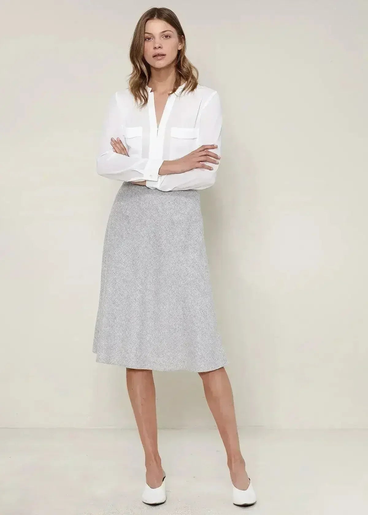 High Waisted Wool Knit Midi Skirt