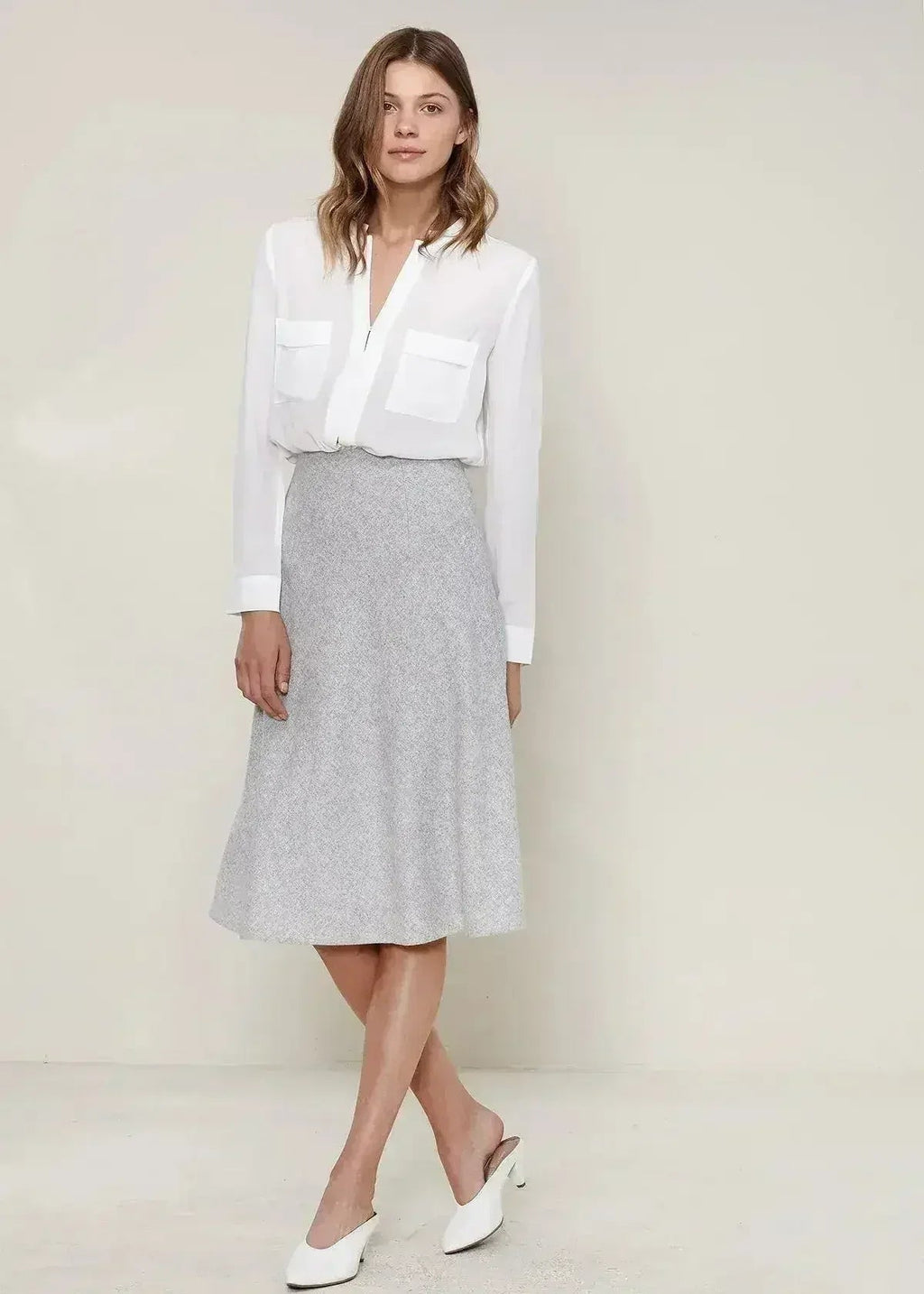 High Waisted Wool Knit Midi Skirt