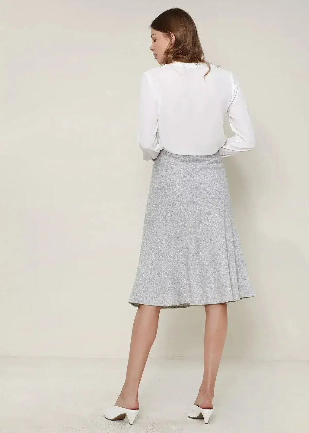 High Waisted Wool Knit Midi Skirt
