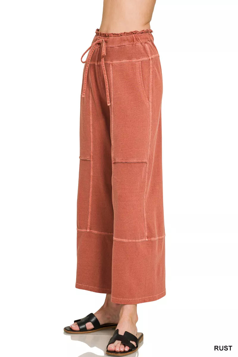 Zenana French Terry Washed Exposed-seam Wide Leg Pants