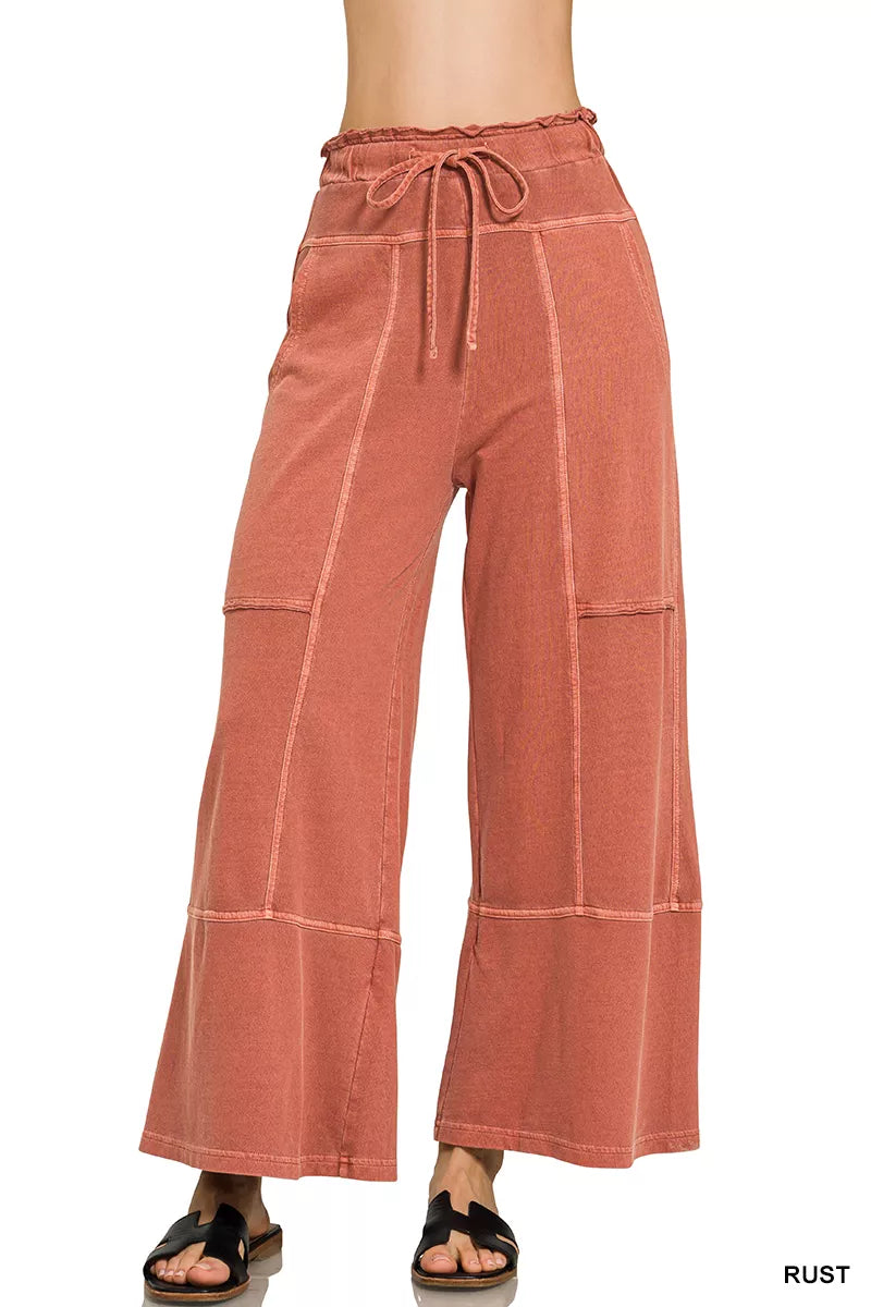 Zenana French Terry Washed Exposed-seam Wide Leg Pants