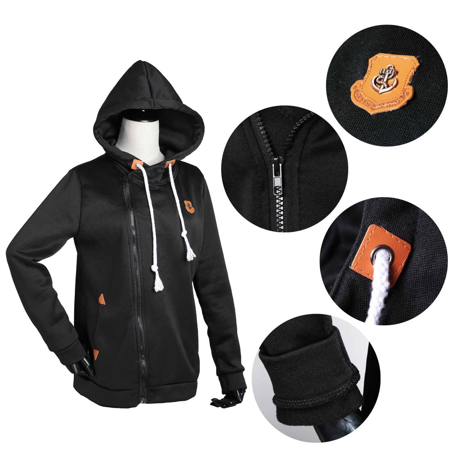 Women\'s Full Zip-up Brushed Inner Hoodie Sweatshirt