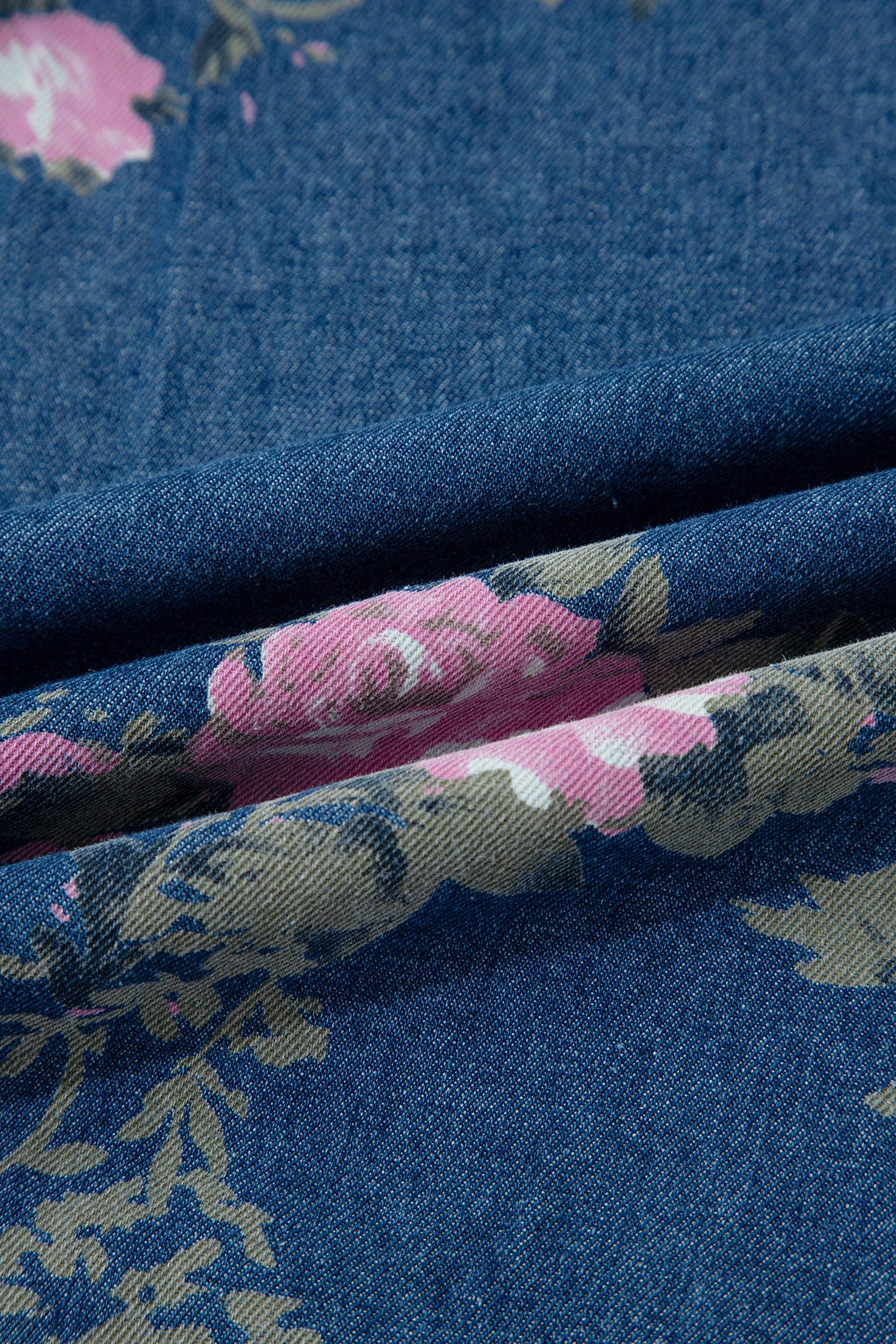 Floral Denim Pleated Tie Waist Wide Leg Jeans