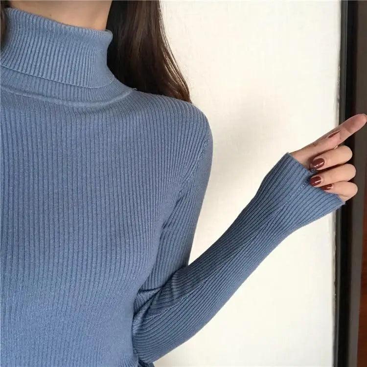 Vintage Style Autumn Winter Thick Sweater For Women Knitted Ribbed Pullover Sweater Long Sleeve Turtleneck Slim Jumper Soft Warm Pullover